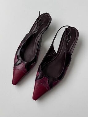 ANTONIO MELANI Leather Slingback Pointed Toe Kitten Heels - Size 7.5M